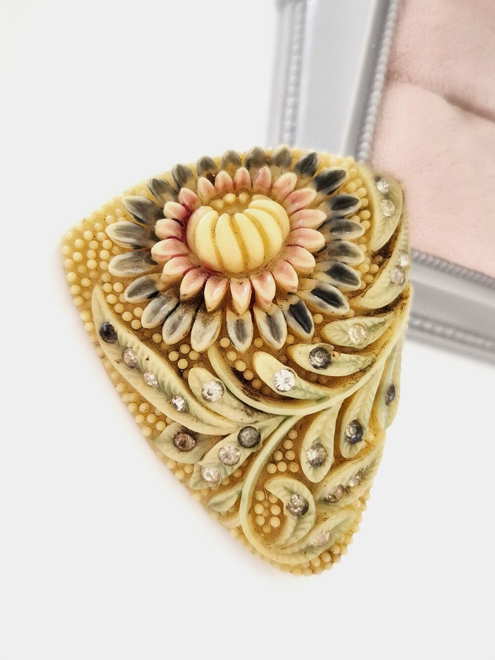 Vintage 1940s Japan Pastel Floral Celluloid Dress Clip
